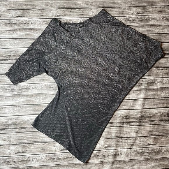 Loila Asymmetrical Sexy Glittery Blouse Top Shirt Gunmetal Gray S SM Small Light - Picture 3 of 11